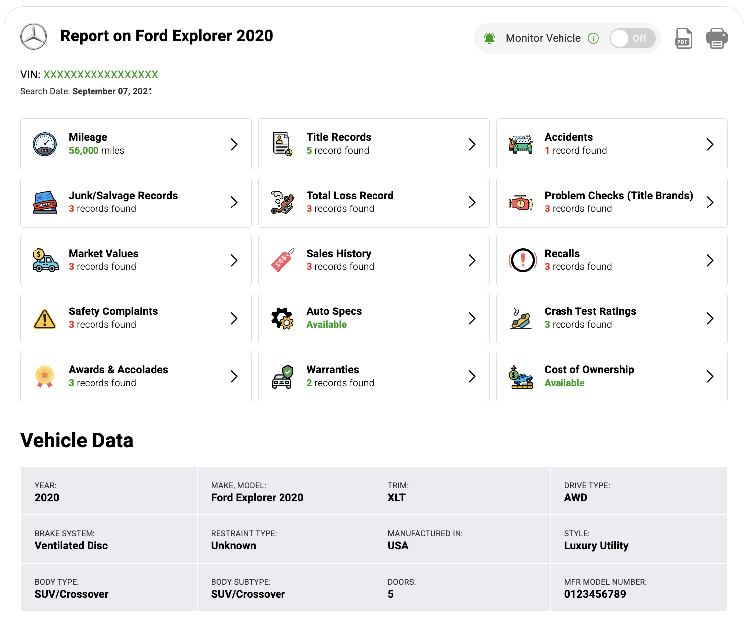 GoodCar VIN report screenshot